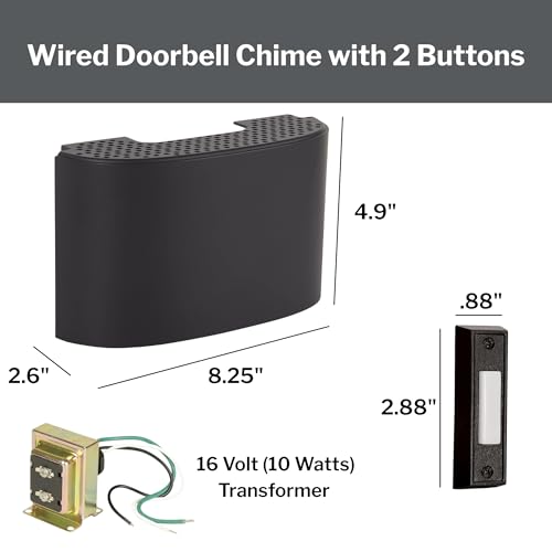 Craftmade CK2001-FB Designer Door Chime Kit includes Flat Black Door Chime with 2 Black Buttons and T1610 Transformer