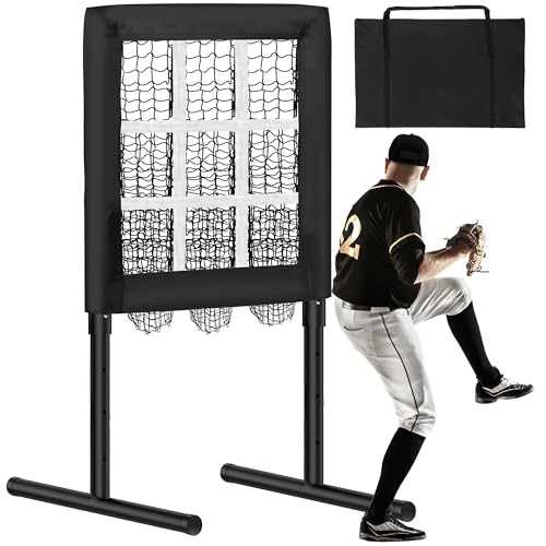 Heavy-Duty 9-Hole Pitching Net with Strike Zone, Adjustable Height, Portable Baseball/Softball Training Equipment for Pitching and Hitting Practice