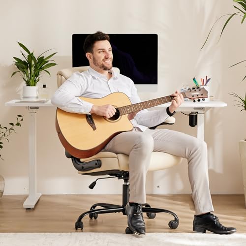 Sweetcrispy Ergonomic Computer Gaming Office Chair, Heavy Duty Task Desk Swivel Rolling Chairs with Wheels, Flip-up Arms, Adjustable Height, PU Leather, Black