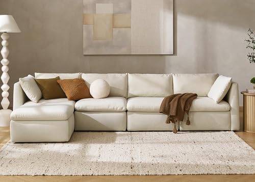 mopio Oversized Modular Sectional Sofa with Fully Removable Covers and Storage, Convertible U, L-Shaped and Sleeper Sectional, Modern Couches with Ottoman Chaise (Oat Fabric, 6 Seats, Sleeper)