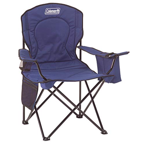 Coleman Portable Quad Camping Chair with 4-Can Cooler, Cushioned Seat & Back with Side Pockets & Cup Holder, Carry Bag Included