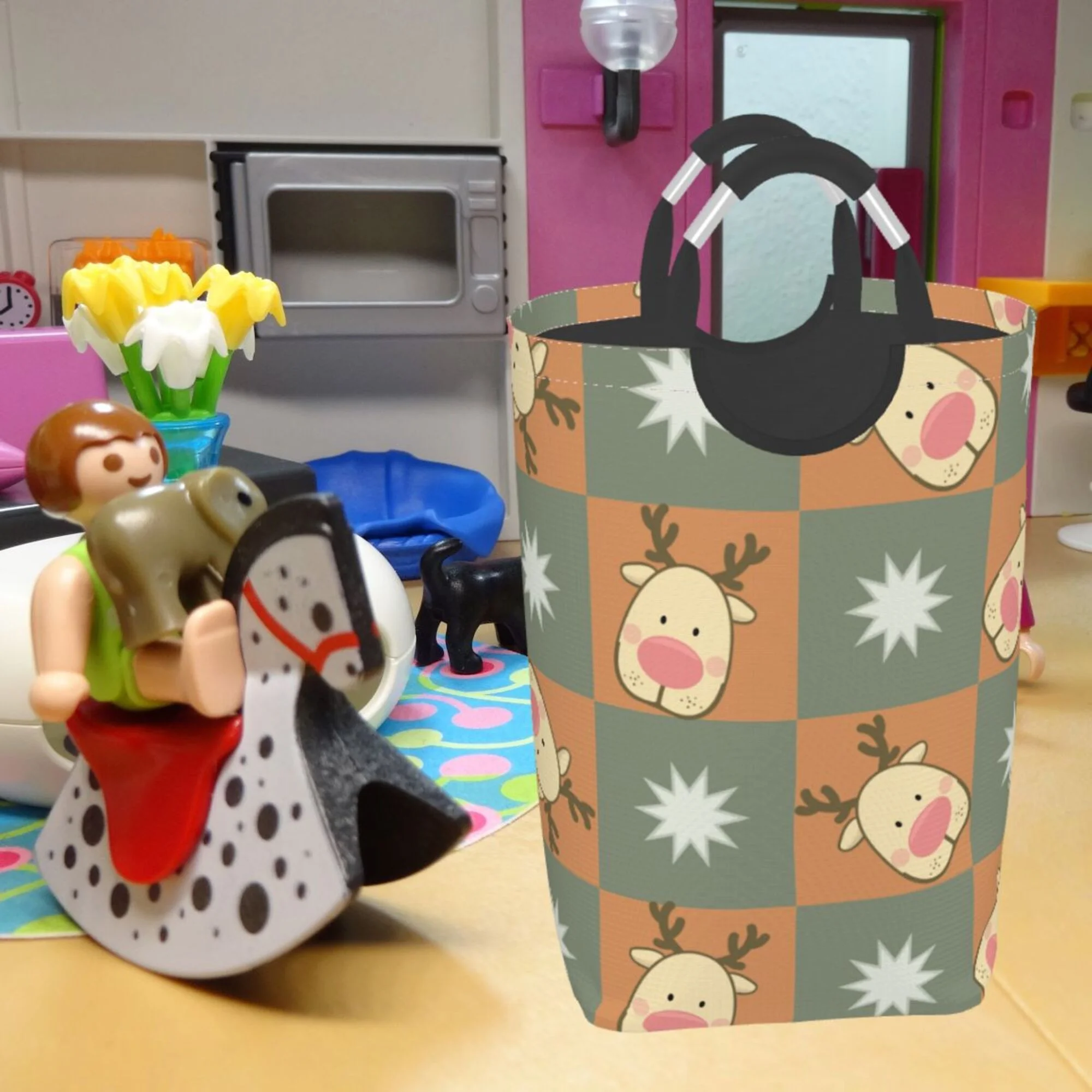 TEQUAN 50L Large Rectangular Laundry Hamper with Aluminum Handles, Elk Christmas Prints Waterproof Foldable Dirty Clothes Basket