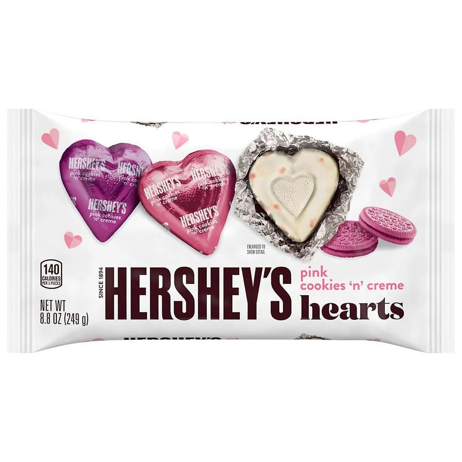 Hershey's Pink Hearts, Valentine's Day Candy, Bag Cookies 'n' Creme 8.8 oz Pack of 2