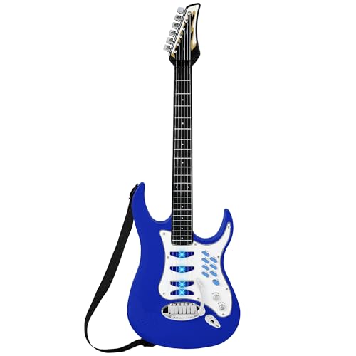 Best Choice Products Kids Electric Musical Guitar Play Set, Toy Guitar Starter Kit Bundle w/ 6 Demo Songs, Whammy Bar, Microphone, Amp, AUX, 2 Sticker Sheets - Blue