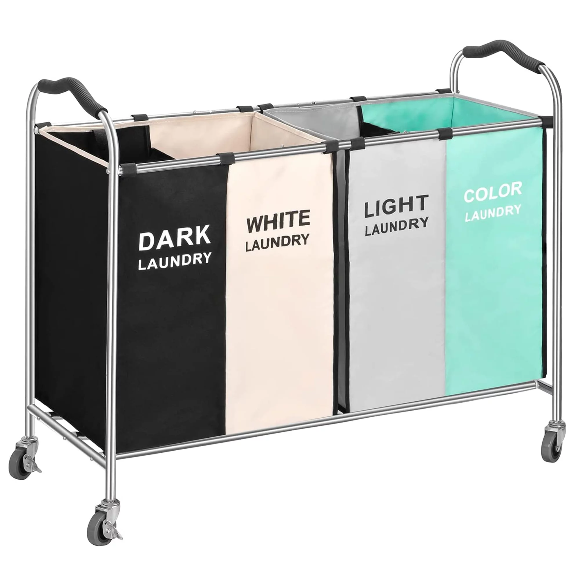 4 Section Laundry Cart Basket Bin, 320L Dirty Clothes Hamper Sorter Storage with Wheels, Large Laundry Organizer in Bathroom, Laundry Room & Closet, 16 x 30 x 40 Inch