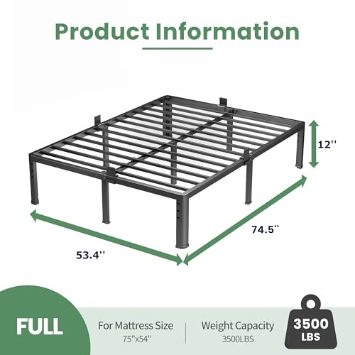 NKZ 14 Inch Full Bed Frame, Sturdy Metal Platform with Round Corner Legs, 3,500 lbs Heavy Duty Steel Slat Support, Easy Assembly, Noise Free, No Box Spring Needed