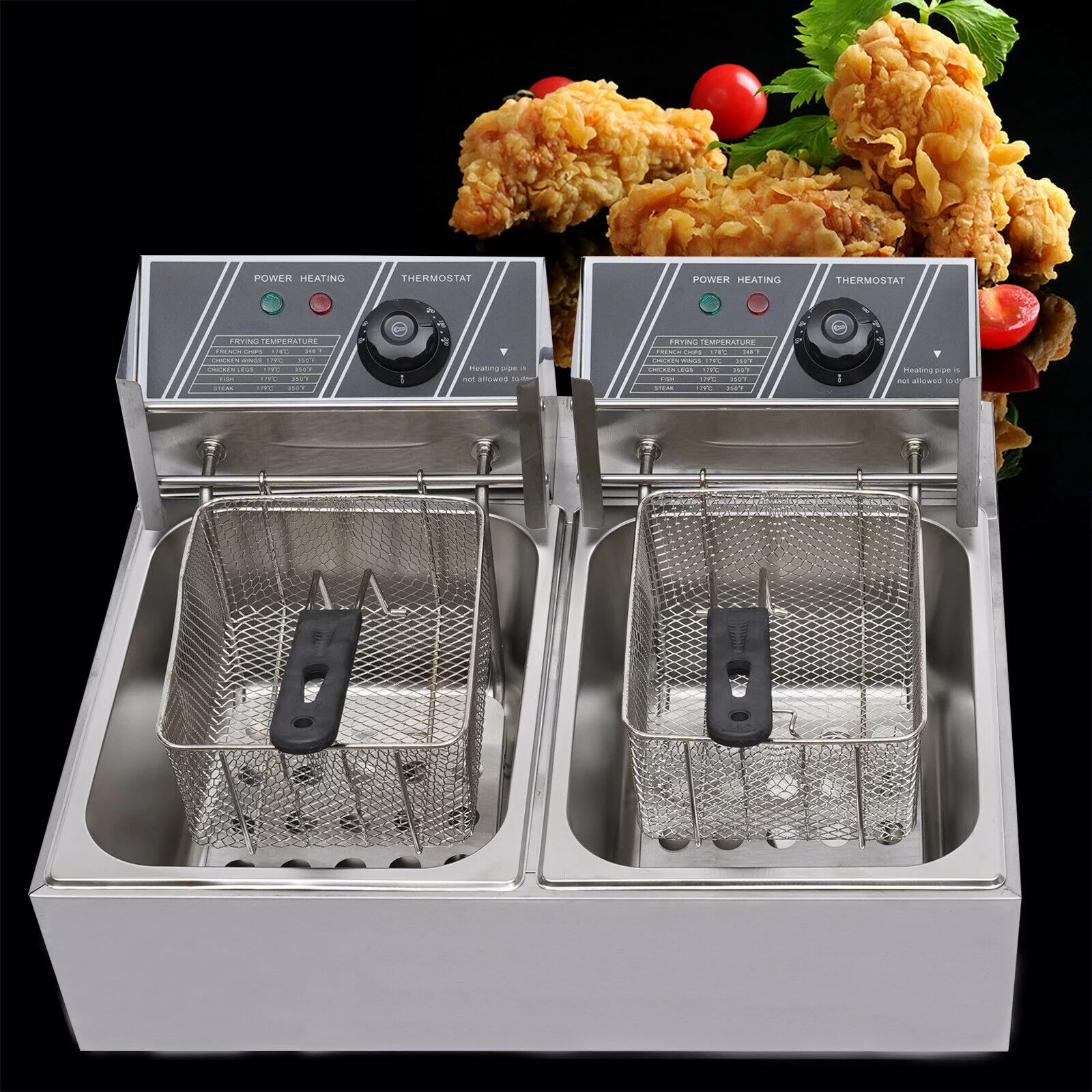 12L Electric Deep Fryer Dual Tank Fry Basket Commercial Restaurant Stainless