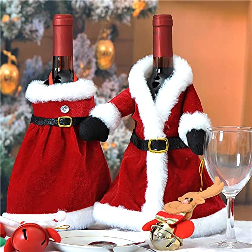Nezababycos 2PCS Christmas Wine Bottle Covers - Santa Claus Sweater Knitted Coat Decorations - Reusable Wine Bottle Bags for Xmas Party & Home Dinner Decor