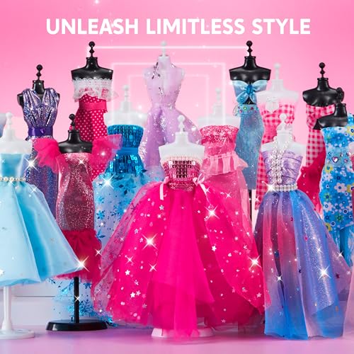 Klever Kits 400+PCS Fashion Design Crafts for Kids, Art and Crafts, DIY Sewing Kits with 3 Mannequins for Girls Aged 8-12, Birthday Presents, Toys for Kids