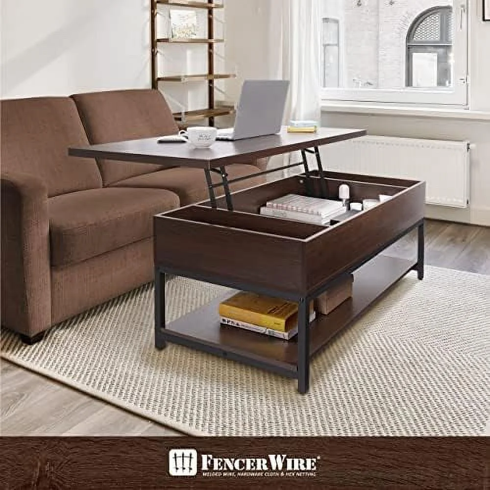 YZboomLife Lift Top Coffee Table w/  Coffee Table w/Bottom Open    Coffee Table w/Lift Top for Living Room  Rising Top Coffee Table w/Hidden Compartment   41" Rustic Oak