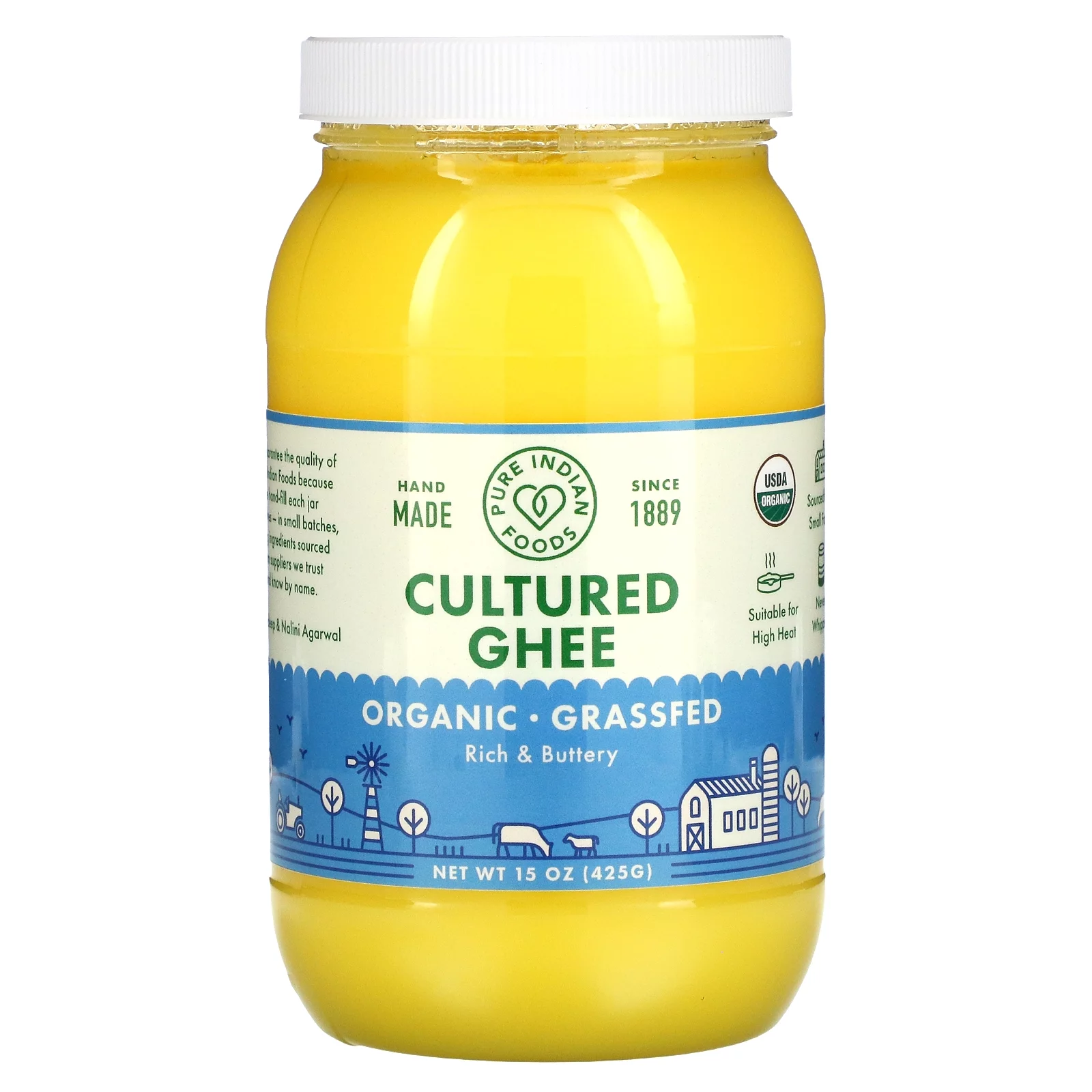 Pure Indian Foods, Organic & Grass-Fed Cultured Ghee, 15 oz Pack of 4