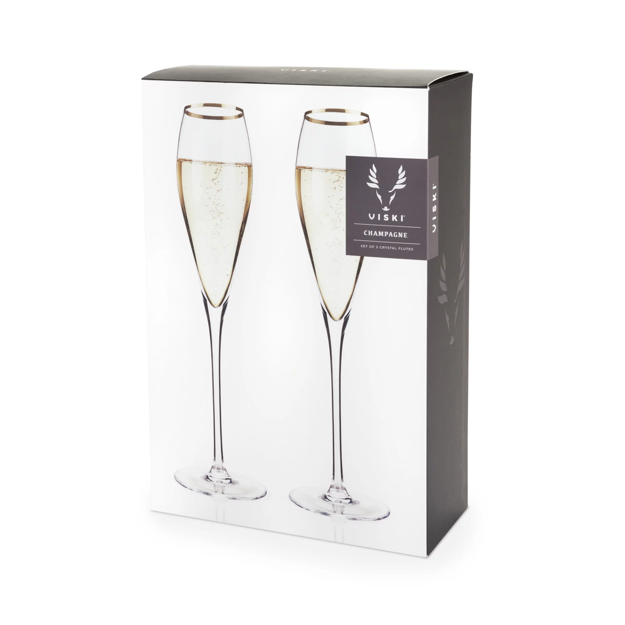 Viski Gold-Rimmed Crystal Champagne Flutes - Champagne Glass Gift Set