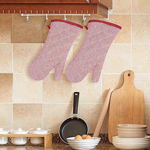 1 Pair Yarn Dyed Oven Mitts 100% Cotton Heat Resistant 470 Degree Gloves Men Women Cooking Baking Barbecue BBQ Microwave Crafting Machine Washable Pot Holders Mittens (red2)