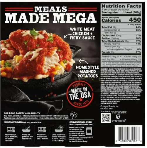 Banquet Mega Bowls Nashville Hot Fried Chicken Frozen Meal, 13 oz - Pack of 8