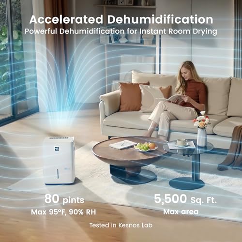 Kesnos 120 Pints Energy Star Dehumidifier for Home & Basement with Drain Hose, Front LED Display and 1.06 Gal Water Tank, Ideal for Spaces up to 6,500 Sq. Ft., Featuring Auto Defrost & Timer Function