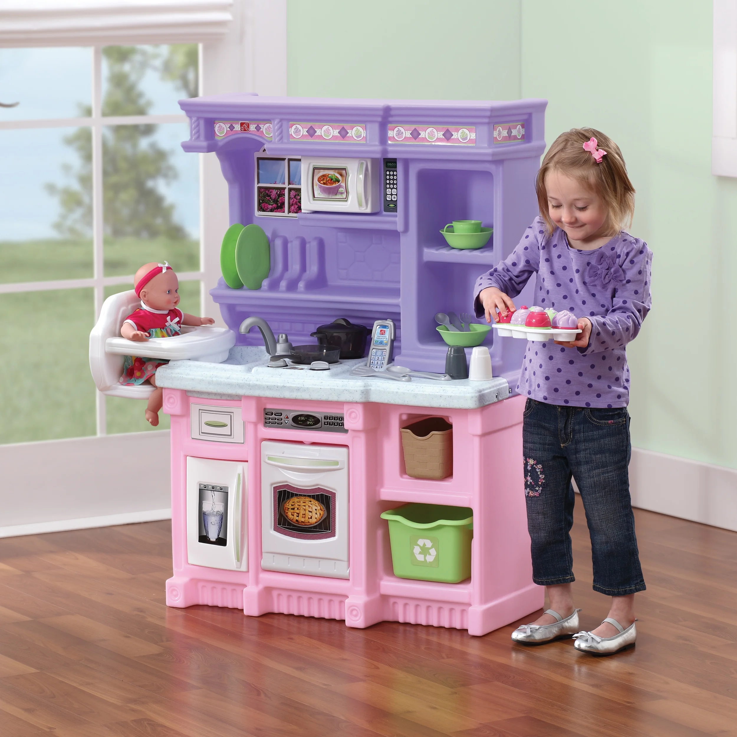 Step2 Little Bakers Pink Toddler Plastic Kitchen Playset with 30 Piece Play Set