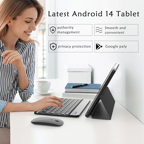 Android 14 Tablet, 10 inch 2 in 1 Tablets with Keyboard Mouse Case Stylus, 8GB+64GB+1TB Expand Tablet, 1.8Ghz Quad-core UPC, 1280*800 IPS Touch Screen Computer, 5G WiFi6 BT 5.0, 6000mAH Battery Tab PC