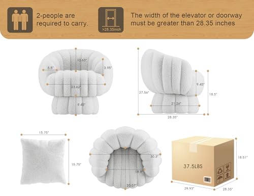 Mid Century Modern 360 Degree Barrel Swivel Accent Sofa Chair,Fluffy Velvet Fabric Lounge Wide Upholstered Pumpkin Reading Chair, Round Cloud Armchair for Living Room,Bedroom,Vanity(Beige)