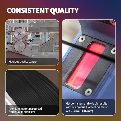 OVERTURE PLA Filament 1.75mm PLA 3D Printer Filament, 2kg Cardboard Spool (4.4lbs), Dimensional Accuracy +/- 0.02mm, Fit Most FDM Printer (Black 2-Pack)