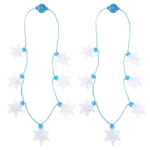 AMOR PRESENT 2PCS Christmas Light Up Necklaces, 36Inch Snowflake LED String Lights for Indoor Winter Decoration Party Favor Supply Accessories