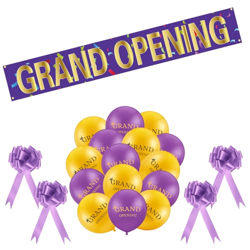 Grand Opening Ribbon Cutting Ceremony Kit Grand Opening Banner Decorations with 10'' Scissors 40 Pcs Balloons Satin Ribbon Bows and More Supplies for Business Events(Red)