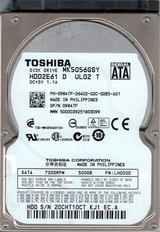 MK5056GSY HDD2E61 D UL02 T PHILIPPINES Toshiba 500GB