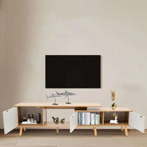 Modern TV Stand TV Unit Sideboard TV Console Media Cabinet Solid Wood White