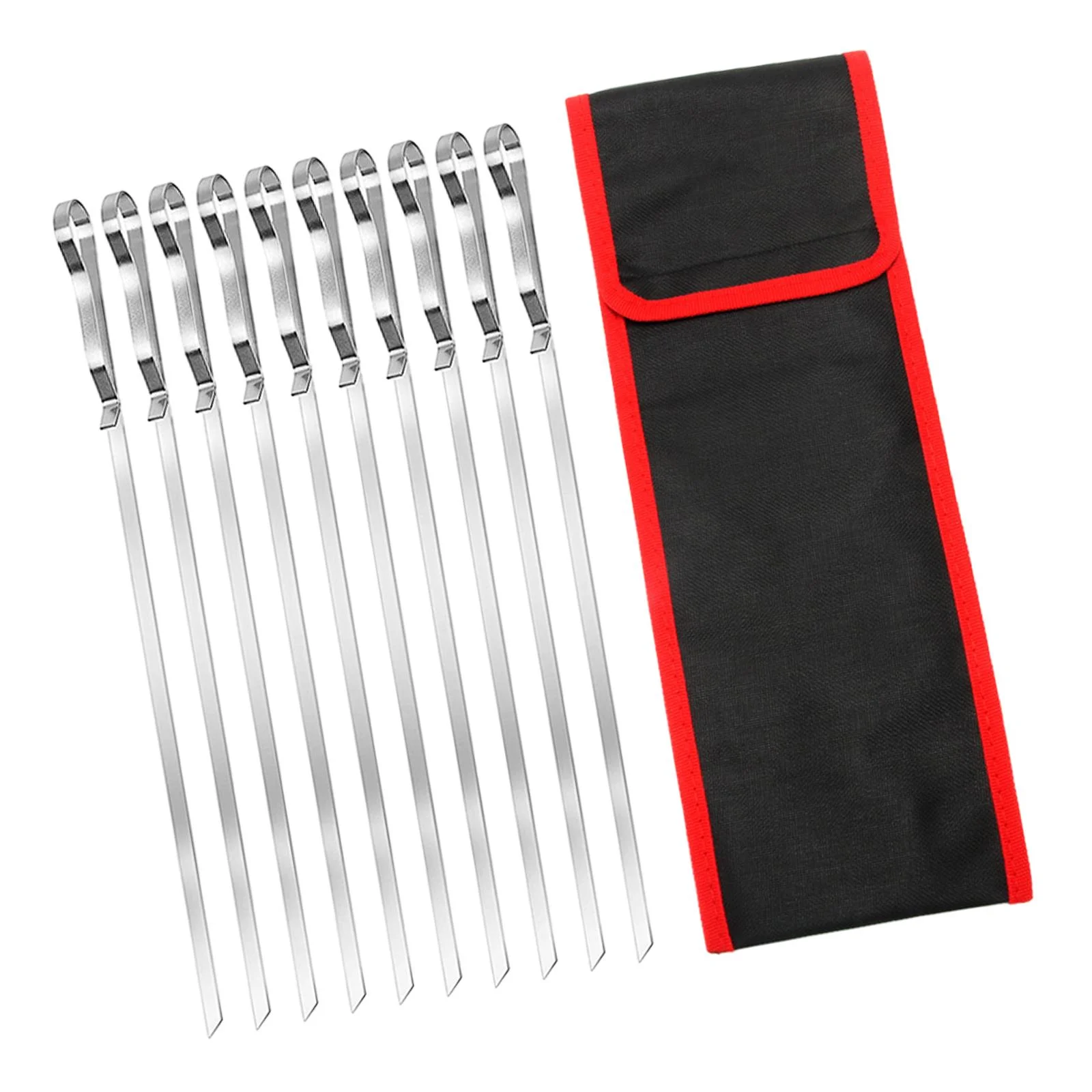 simhoa 10 Pieces Barbecue Skewer Fork Grill Forks with Cloth Bag Multipurpose Kebob Stick BBQ Skewers for Chicken Onions Steaks Meat