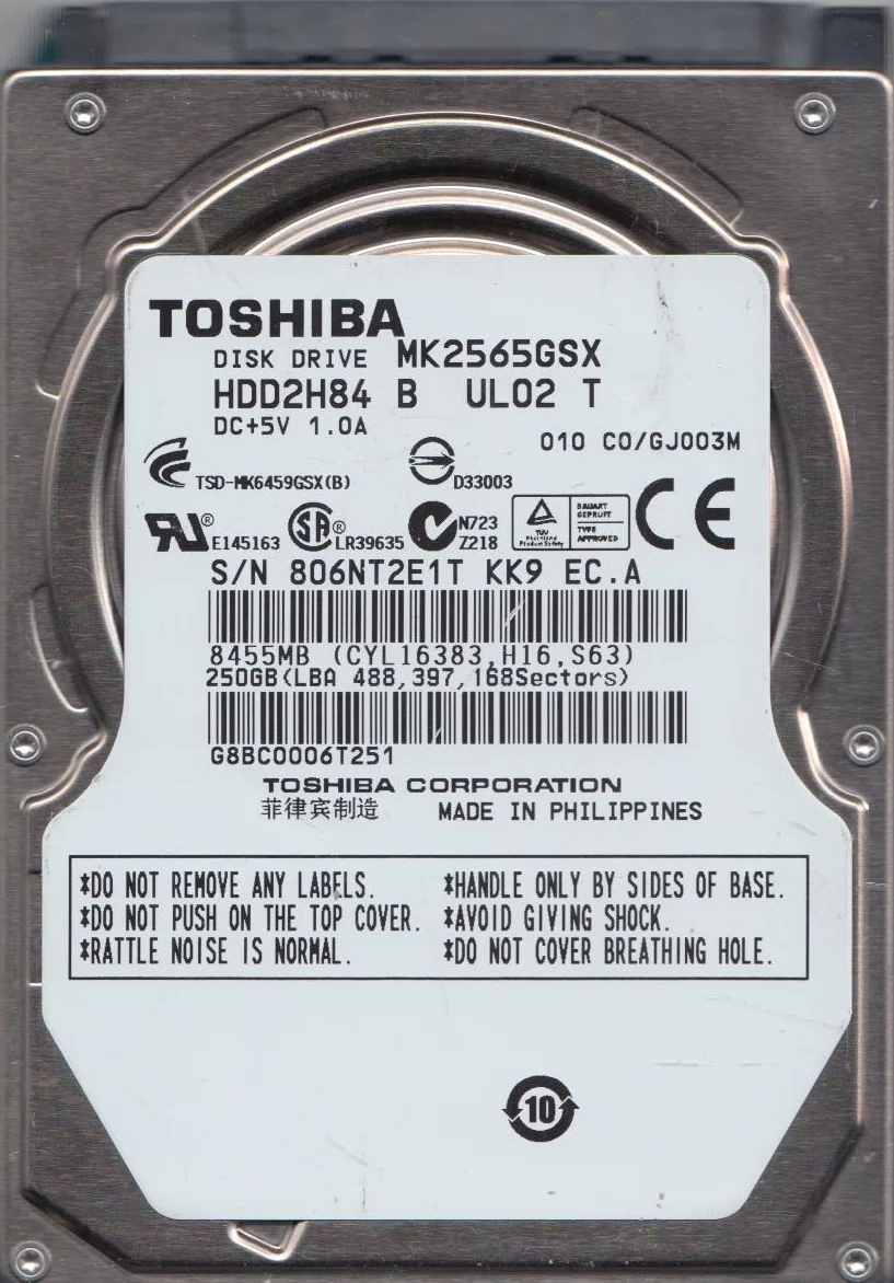 MK2565GSX, C0/GJ003M, HDD2H84 B UL02 T, Toshiba 250GB SATA 2.5 Hard Drive