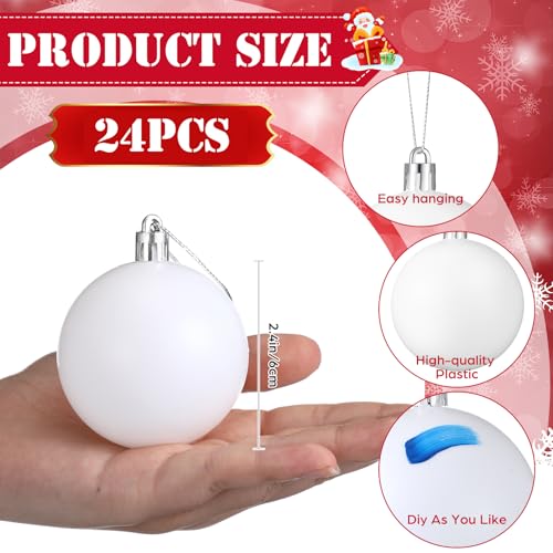 Sumind 24 Set Christmas Ball Ornament for Crafts Fillable DIY Kit with Paint Colors, Brushes & Mixing Tray 2.36 Inch Xmas Tree Decor for Holiday DIY Craft Family Art Projects Party Decoration (White)
