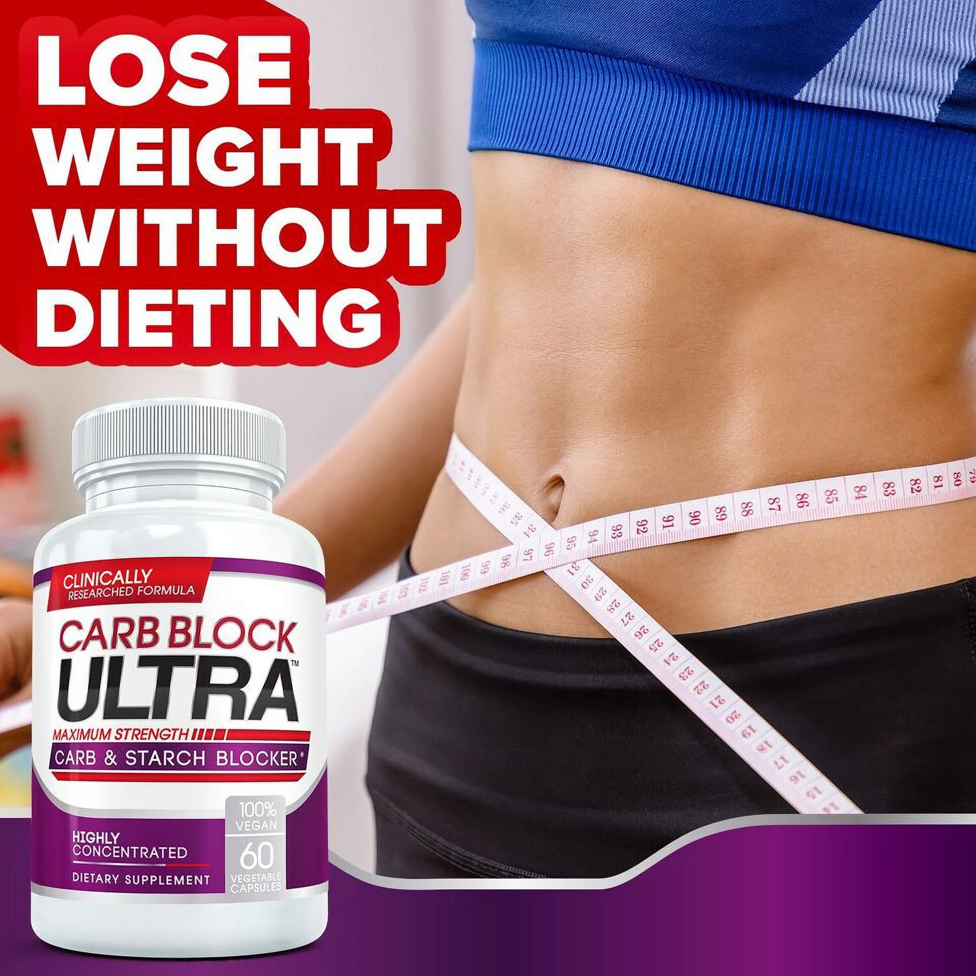 CARB BLOCK Best Starch & Fat Blocker Weight Loss Diet Pill - 60 Capsules (Pack 0f 2)