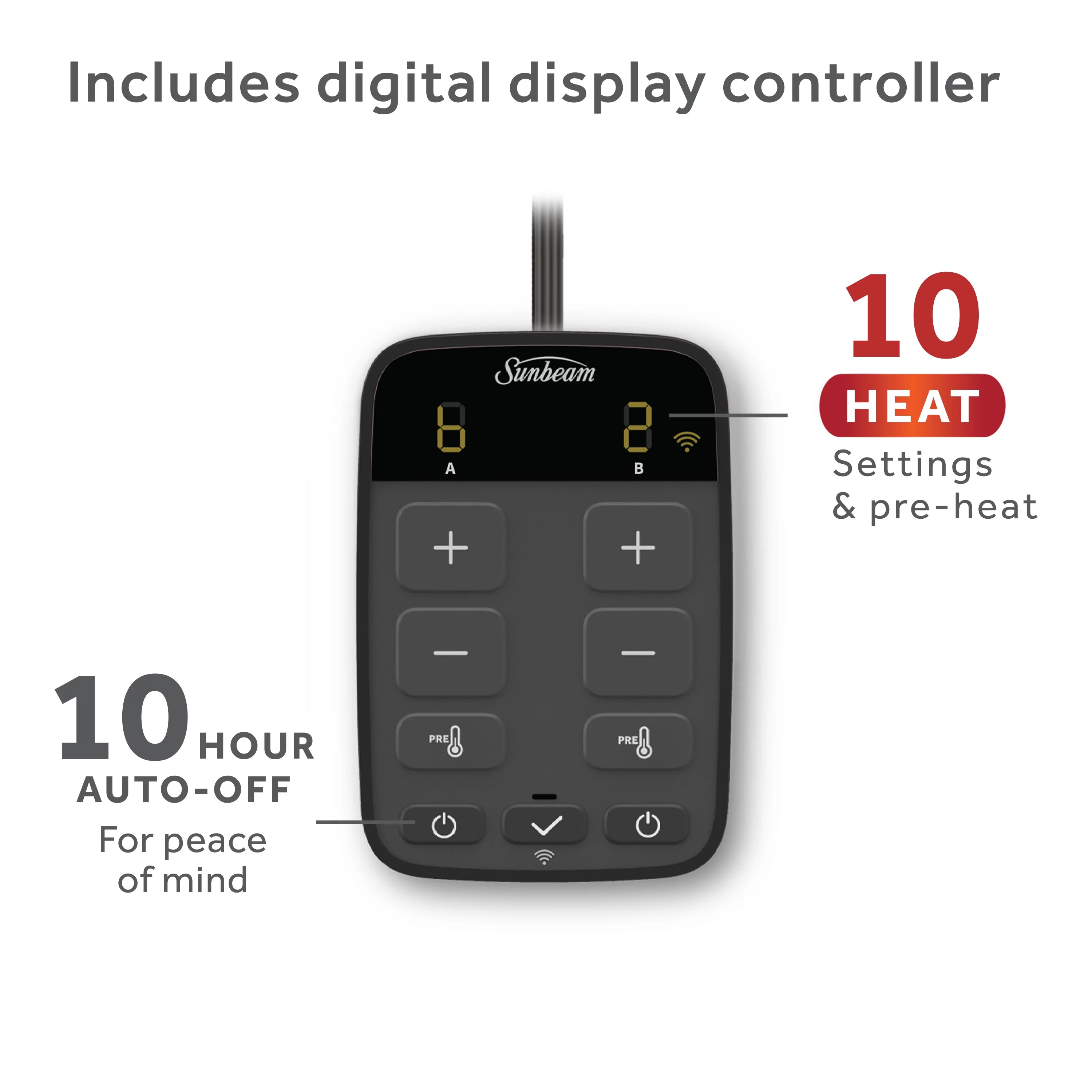 Sunbeam Loftec Wi-Fi Connected Electric Heated Blanket, Slate Gray, Queen