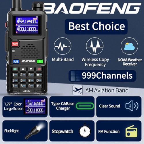 Ham Radio Baofeng Radio Long Range AR-5RM 10W Handheld NOAA Emergency Weather Radio 999CH Rechargeable Walkie Talkies with Programming Cable,USB-C Charging for Survival Gear Hunting Camping,2 Pack