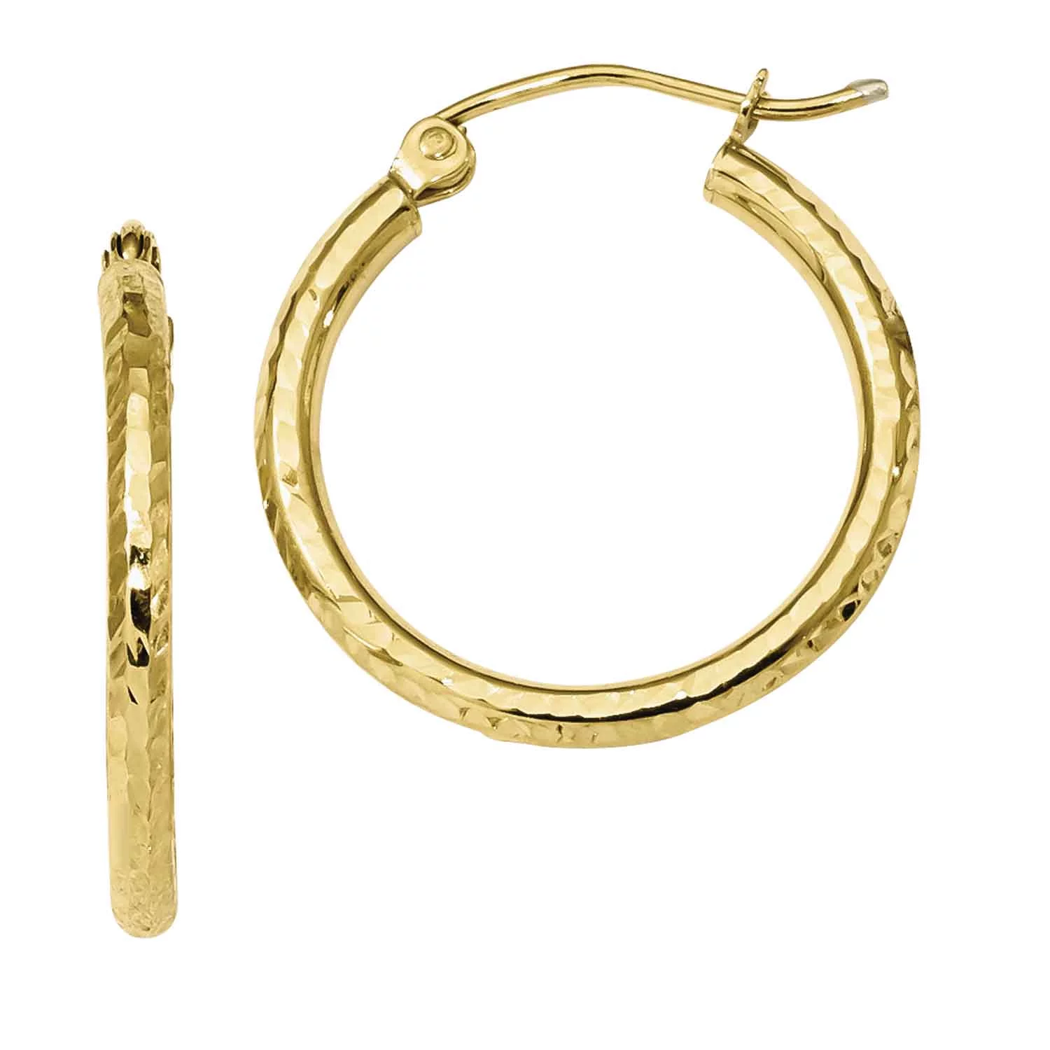 Primal Gold 10 Karat Yellow Gold Diamond-cut 2mm Round Tube Hoop Earrings
