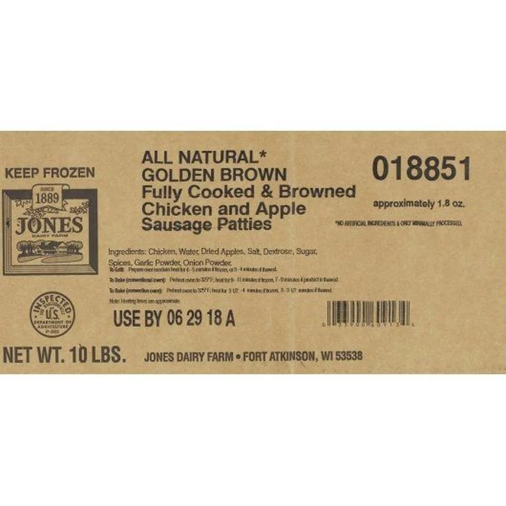 Jones Dairy Farm Fully Cooked Chicken and Apple Sausage Patties, 1.8 Ounce -- 88 per case