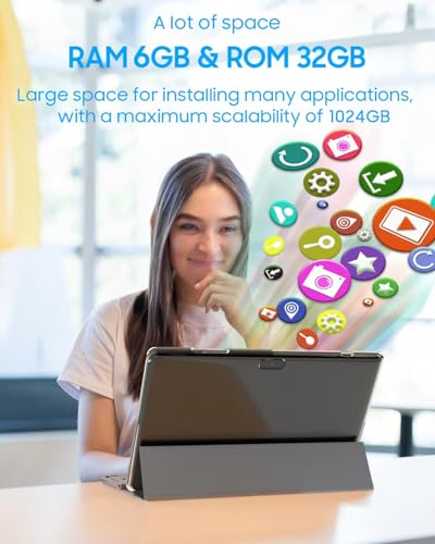 ATOZEE 10 in Tablet 2 in 1 Android 14 Tablets with Keyboard 10 inch Tabletas, Include Mouse Stylus Pen Case, 6000mAh 6GB+32GB ROM 1TB Expandable Tableta, 2MP+8MP Dual Camera, WiFi-6 BT Tablet PC.