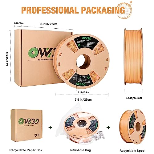 OVV3D Wood 3D Printer Filament Bundle - Wood PLA Filament 1.75mm, 200g x 4 Pack (Walnut, Oak, Cherry, Teak)