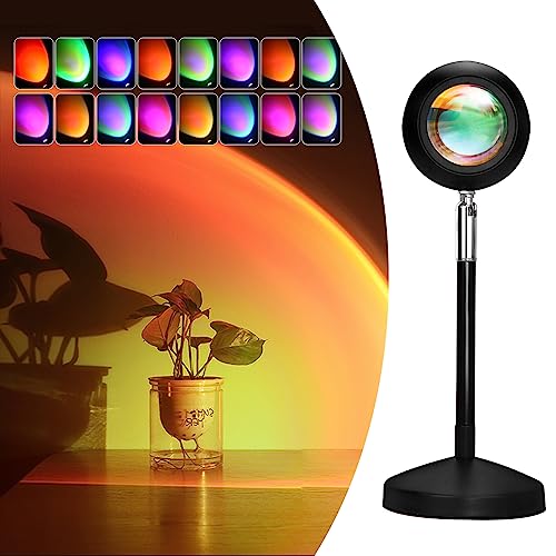 Sunset Lamp Night Light - 16 Colors & 4 Modes Sunset Projection Lamp with Remote, Color Changing Rainbow Sunlight Lamp, Romantic Visual Led Light Projector for Photography Room Decor