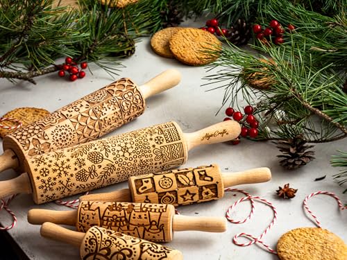 CHRISTMAS GIFTS EMBOSSING ROLLING PIN laser engraved with Christmas symbols CHRISTMAS GINGERBREAD COOKIES
