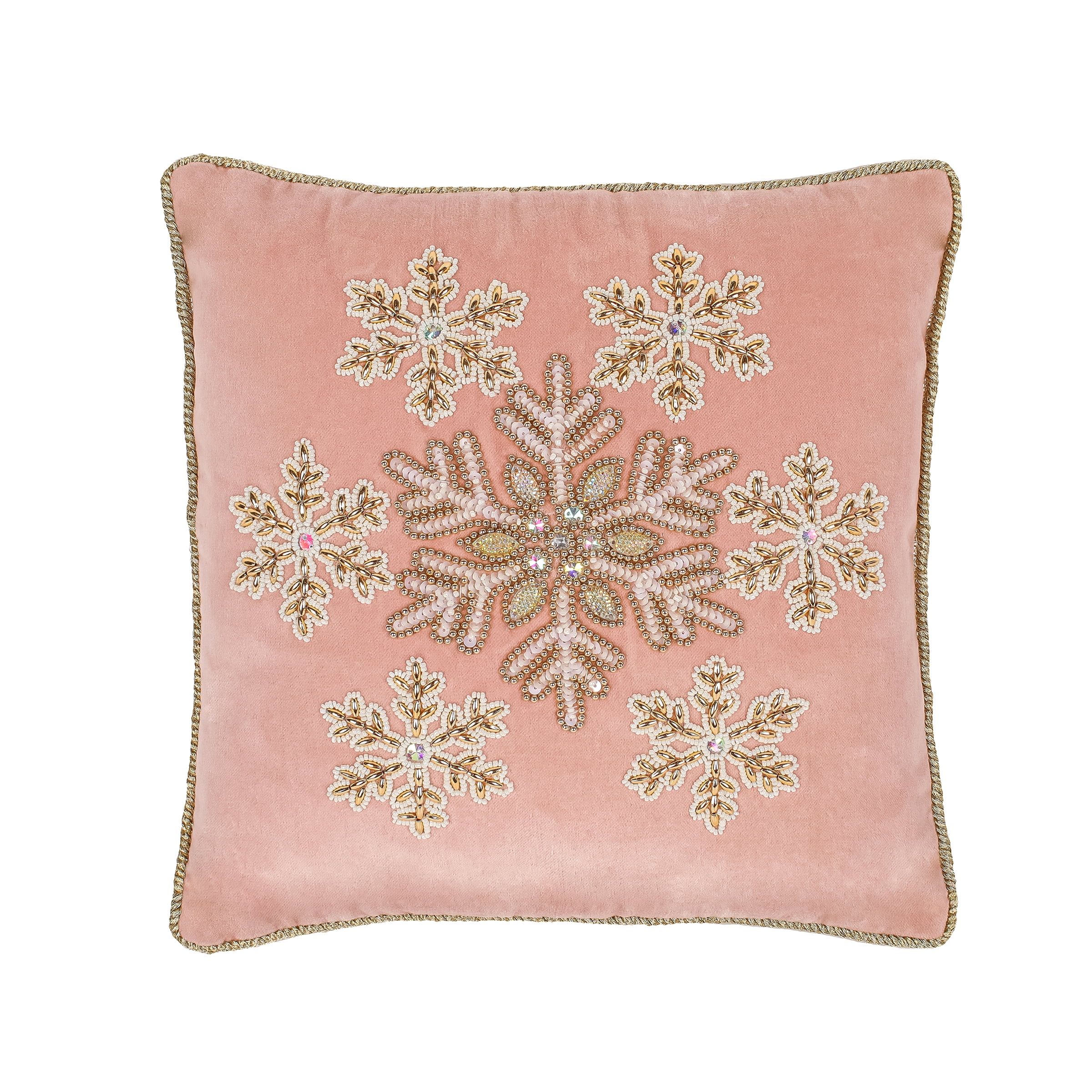 HGTV Home Collection Snowflake Beaded Velvet Pillow, Blush,  14in