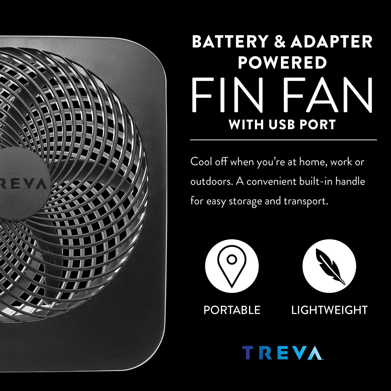 Treva 10 inch Battery and/or AC Adapter Powered Portable 2 Speed Table Air Circulating Fan with Adapter, Black