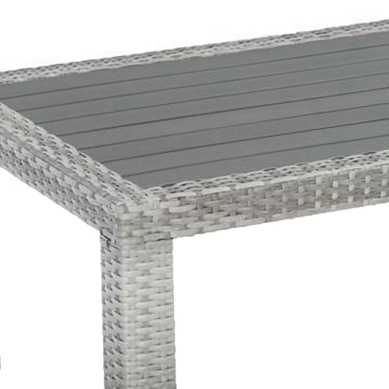 Max 46 Inch Outdoor Coffee Table, Gray Faux Wood Frame, Woven Resin Wicker- Saltoro Sherpi