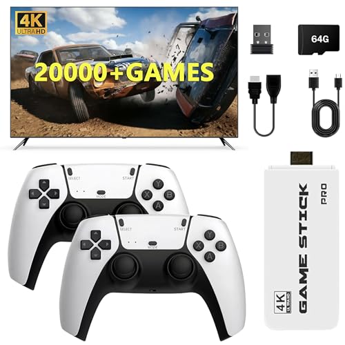 Retro Gaming Console, Retro Game Stick with Built-in 14 Emulators, Over 20,000 Games, Plug & Play Video Game Stick for TV, 4K HDMI Output, and Equipped 2 Wireless 2.4GHz Controller
