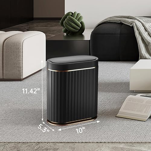 ELPHECO Automatic Motion Sensor Trash Can - 2 Gallon Slimline for Bathroom, Bedroom, Kitchen, Office - White with Gold Trim
