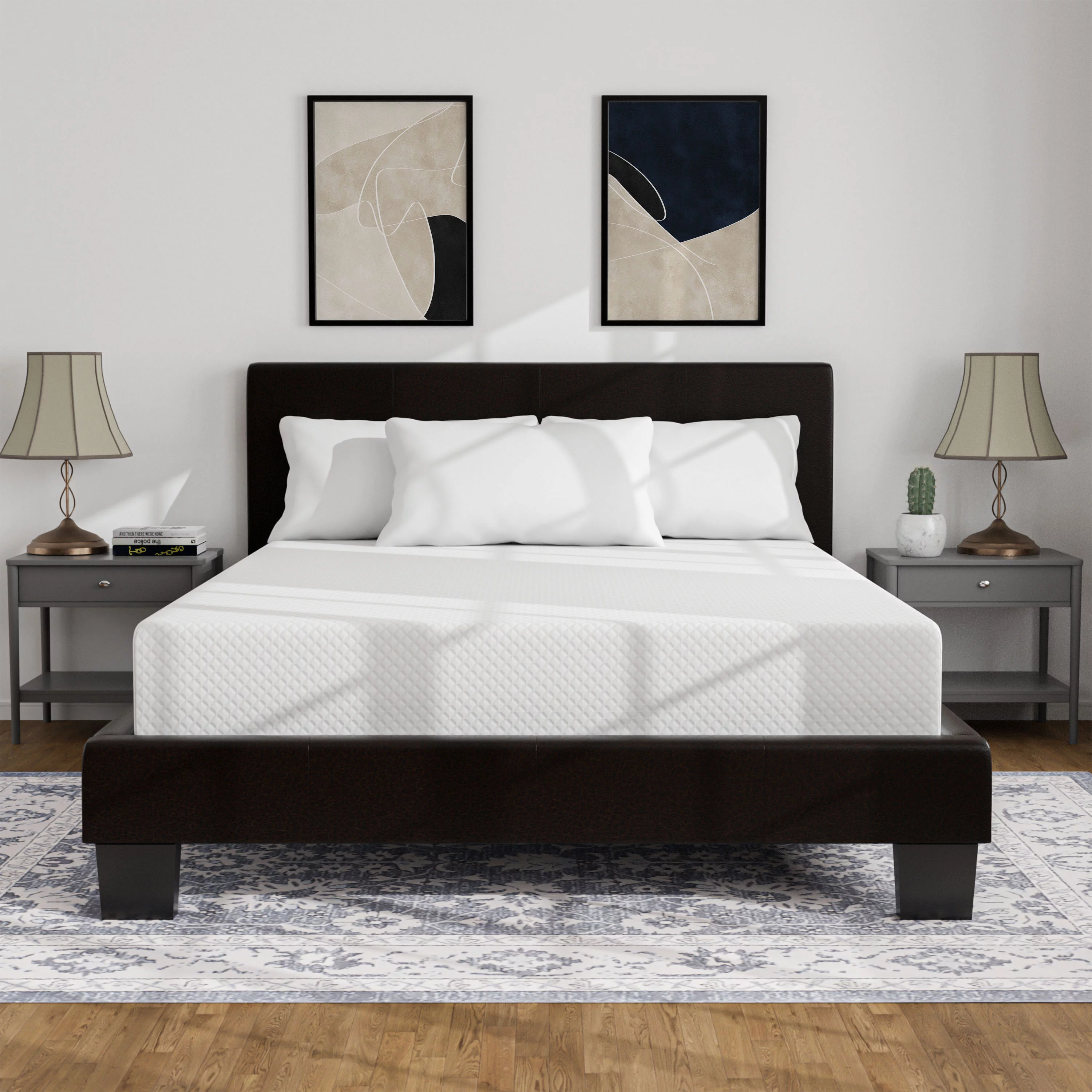 Furniture of America Full Size Platform Leatherette Bed with 6-Inch Mattress, Espresso (Assembly Required)