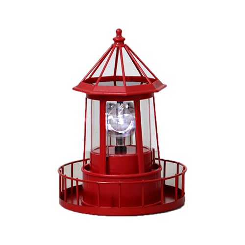 LED Solar Powered Lighthouse, 360 Degree Rotating Lighthouse Lamp, IP66 Waterproof LED Solar Lights Towers Statue for Outdoor Garden Pathway Patio(Black)