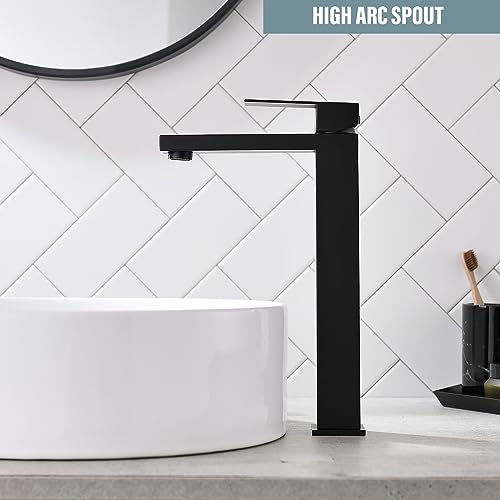 Bathroom Sink Faucet, Brushed Nickel Tall Vessel Sink Faucet, Single Hole Tall Bathroom Faucet Lavatory Vanity Sink Faucet with Pop-up Drain,BF012L
