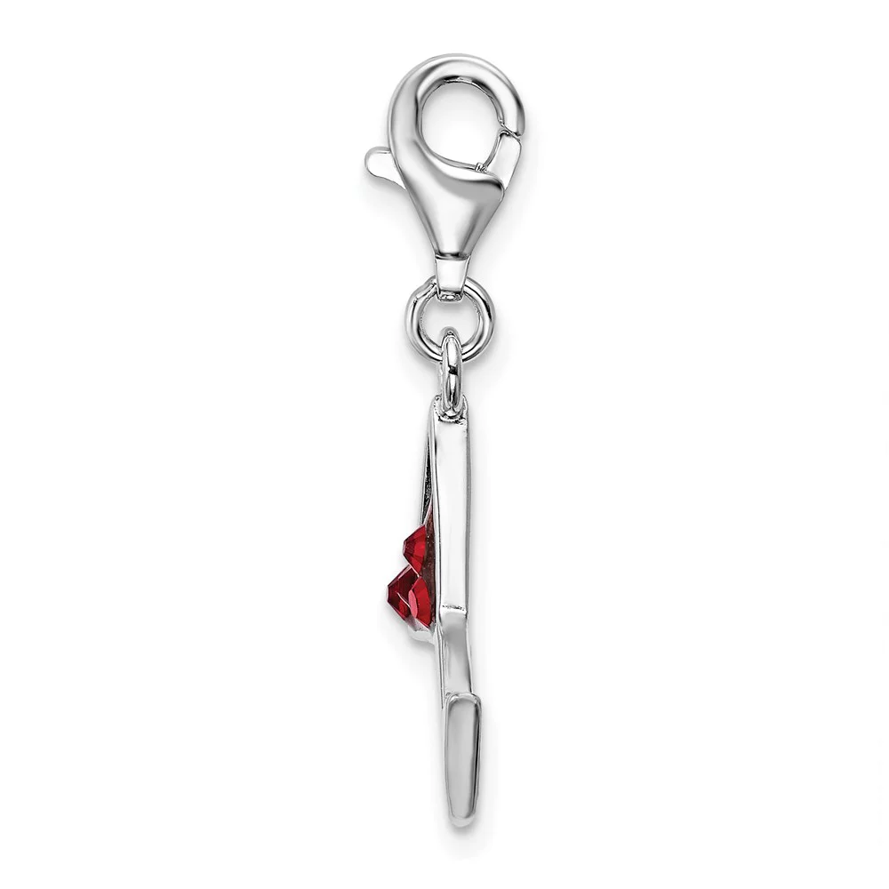 925 Sterling Silver RH With Lobster Clasp Red Crystal Martini Glass Charm Pendant; for Adults and Teens; for Women and Men