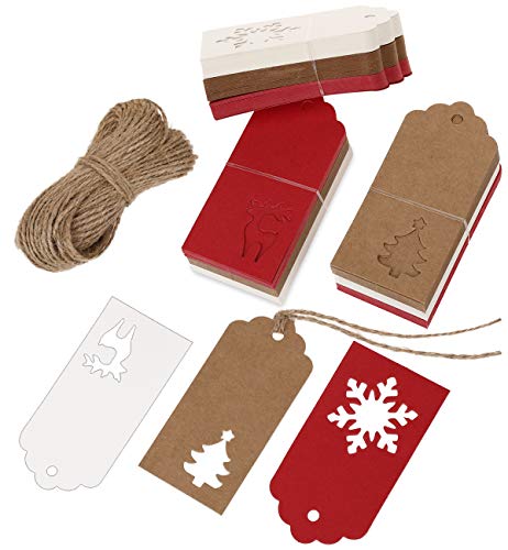 180PCS Christmas Gift Tags Labels -Snowflakes/Xmas Tree/Reindeer - for Present/Wrapping Paper Decorations