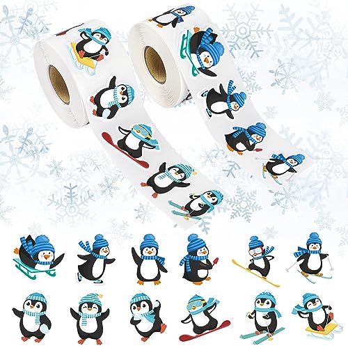 1200 PCS Snowman Roll Stickers Christmas Snowman Envelope Labels Stickers Xmas Assorted Snowmen Seal Stickers Roll for Kids Winter Christmas Holiday Party Gift Decor